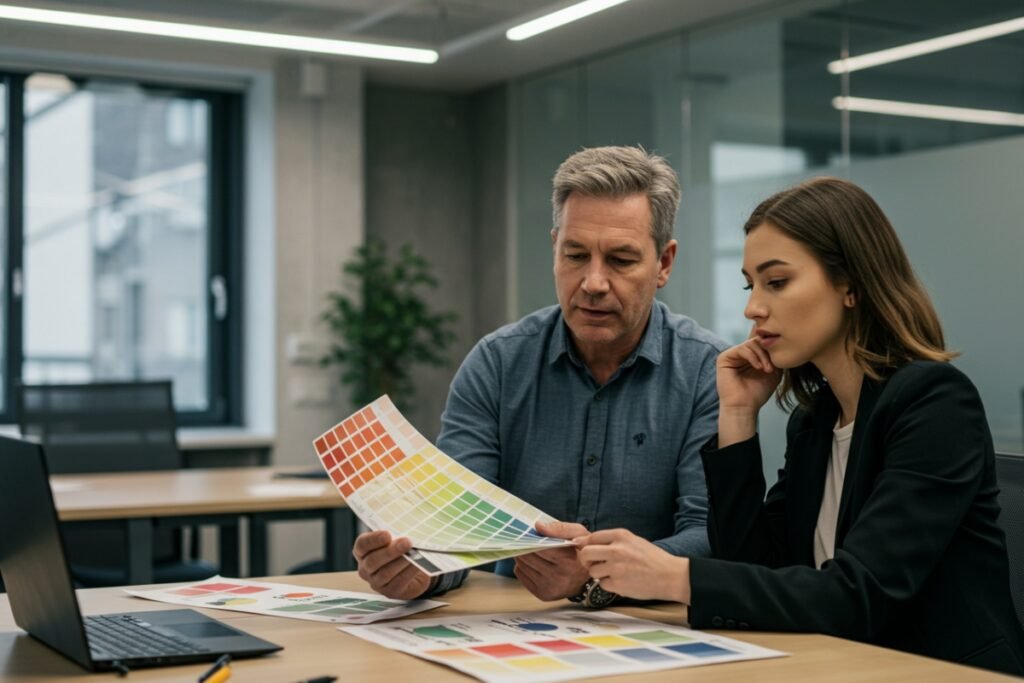 Conferência de material gráfico na vila alpina - prova de cores