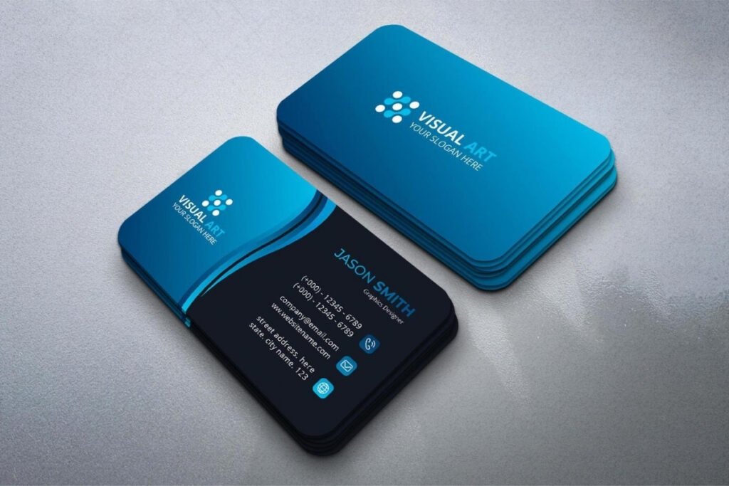 Amostra técnica de cartões de visita produzidos com impressão digital.